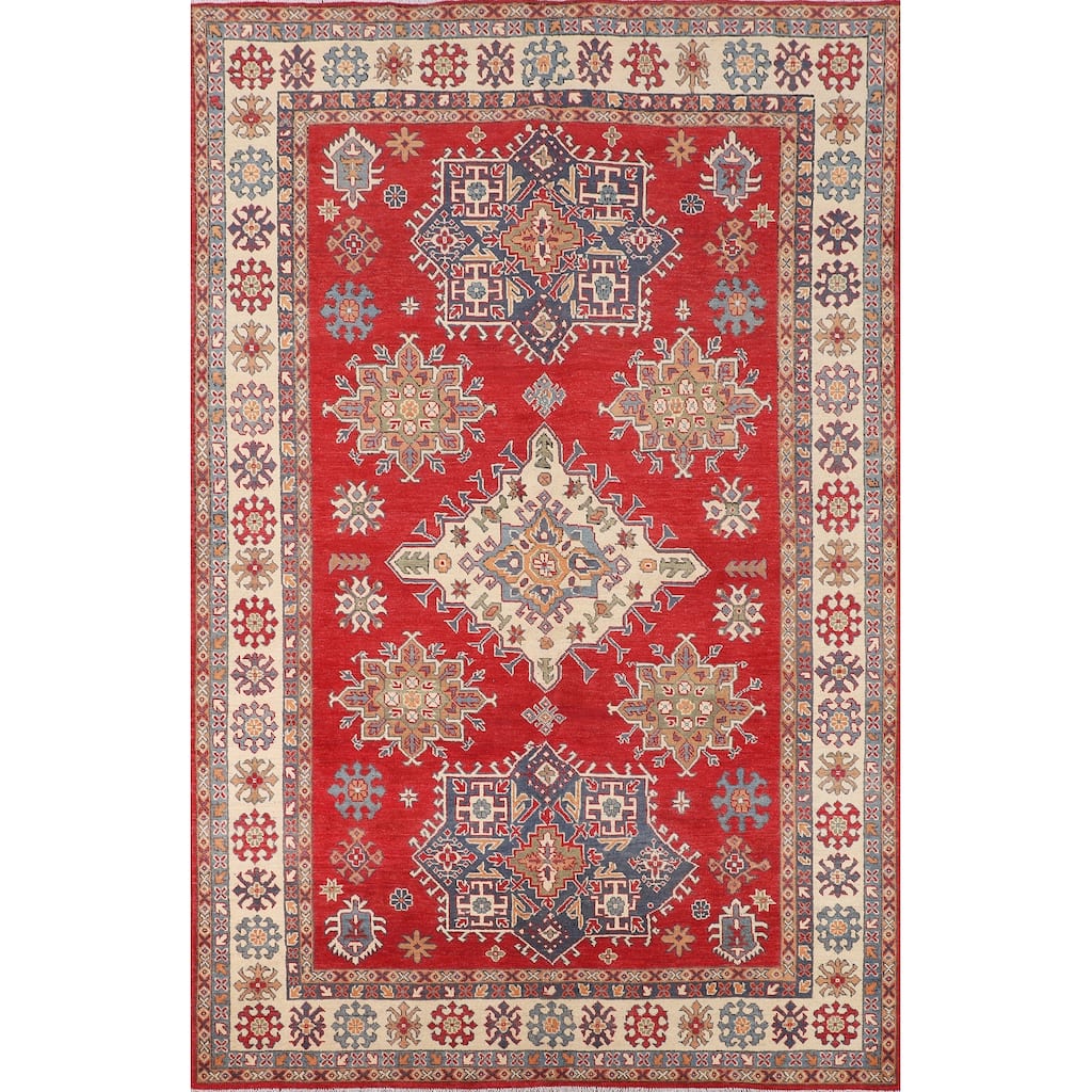 Red Kazak Oriental Area Rug Handmade Traditional Bedroom Wool Carpet - 6'6" x 9'9"