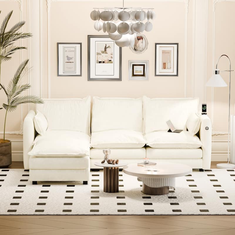 Modular Sectional Sofa L Shaped Couch, 3/4 Seat Sofa Set with Ottoman, Chenille Fabric