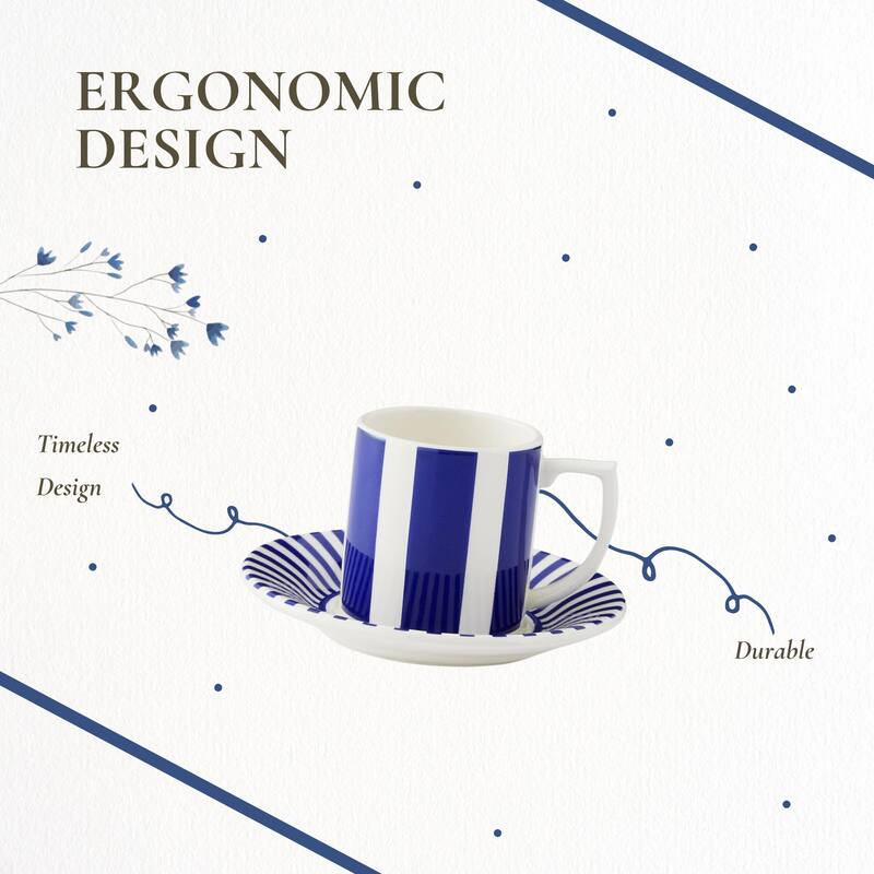 Spode Set of 4 Steccato Bold Espresso Cups and Saucers - 3 oz