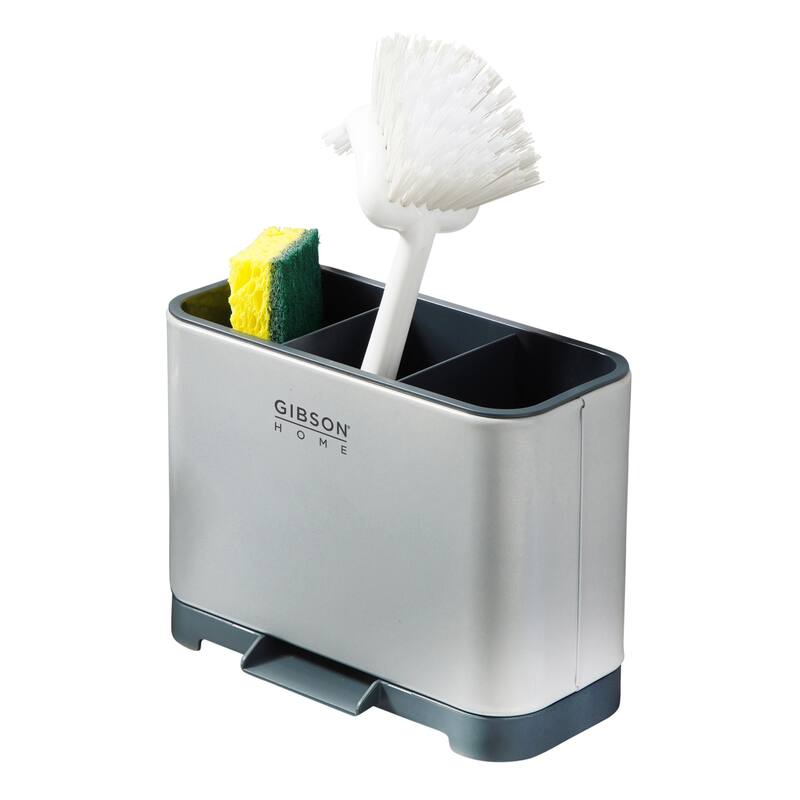 Gibson Home Ledgebrook Sink Caddy - Kitchen Organizer with Metal Panel, Sponge Holder, and Drain Board for Countertop Storage.