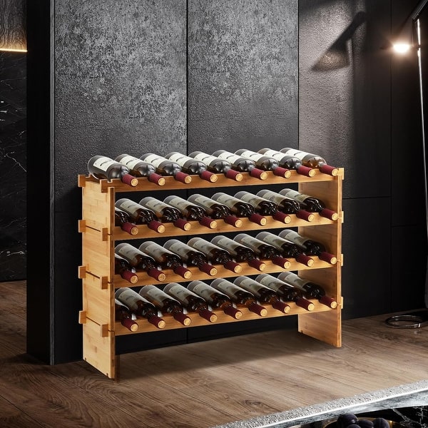 36 Bottles Stackable Modualr Wine Racks, 4 Tier Freestanding Floor Wine Storage Shelves - Bed Bath & Beyond