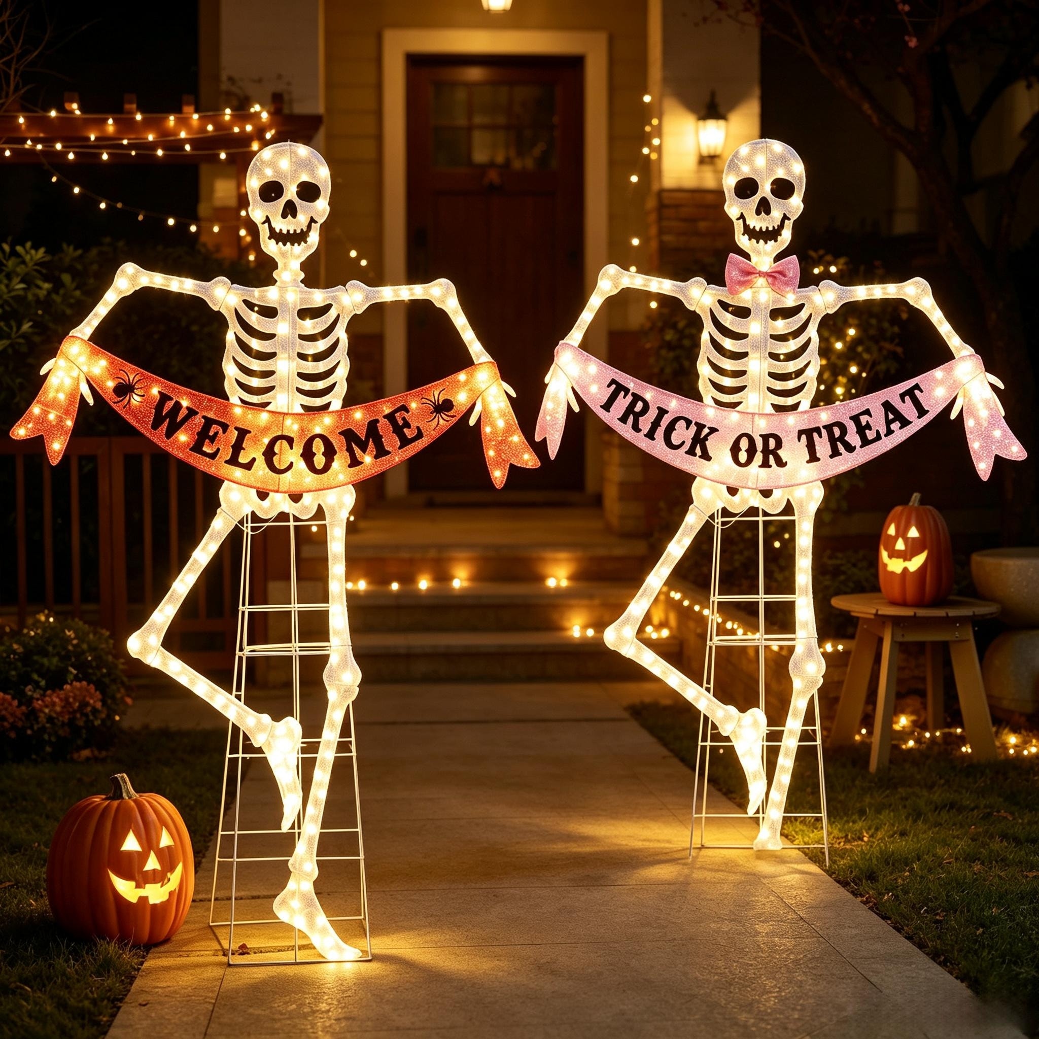 Glitzhome 7FT Pre-Lit Halloween 2D Skeleton Lighted Outdoor Decorations