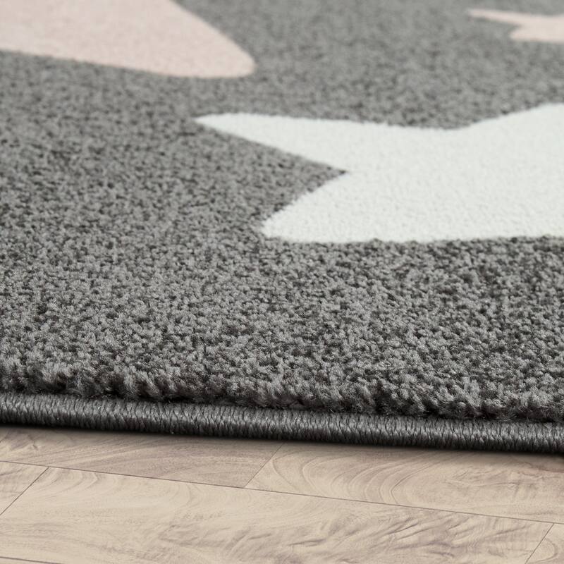 Nursery Rug with Stars for Kids Room Starry Sky in Grey and Cream
