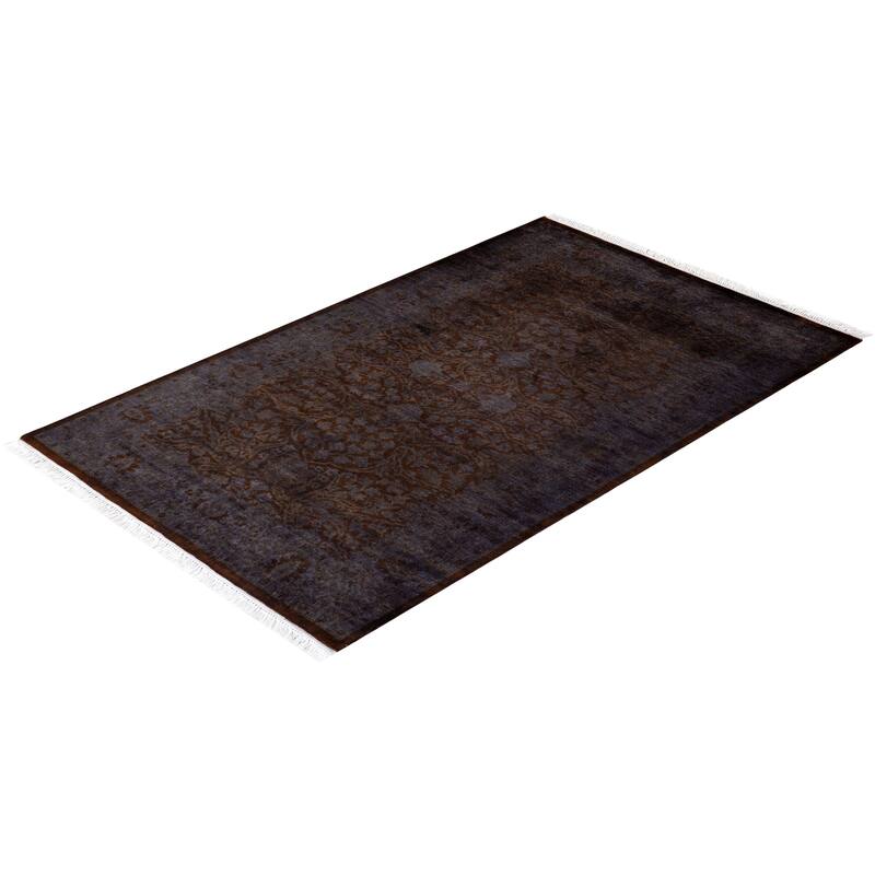 Overton Hand Knotted Wool Vintage Inspired Modern Contemporary Overdyed Black Area Rug - 3' 3" x 5' 4"