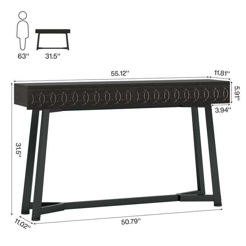 55-Inch Modern Console Table Black Entryway Table with 2 Drawers