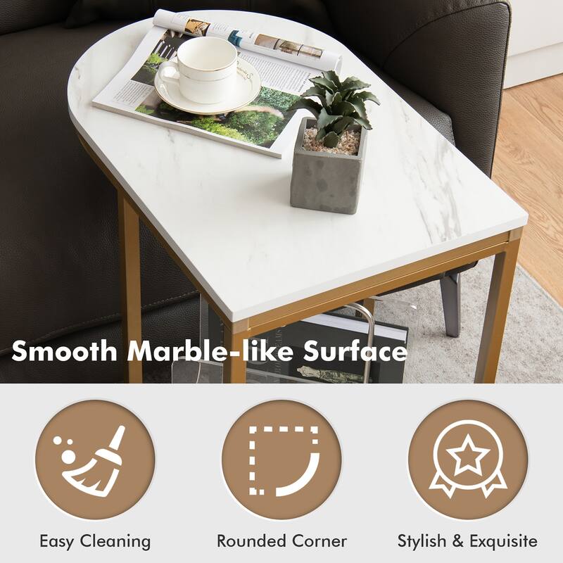 Costway C-shaped Side Table 2-Tier End Table with Storage Modern