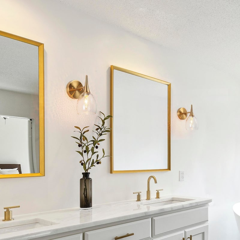Suvy Modern 1-Light Gold Bathroom Vanity Lights Dimmable Wall Sconces - 5'' L x 7'' W x 9.5'' H