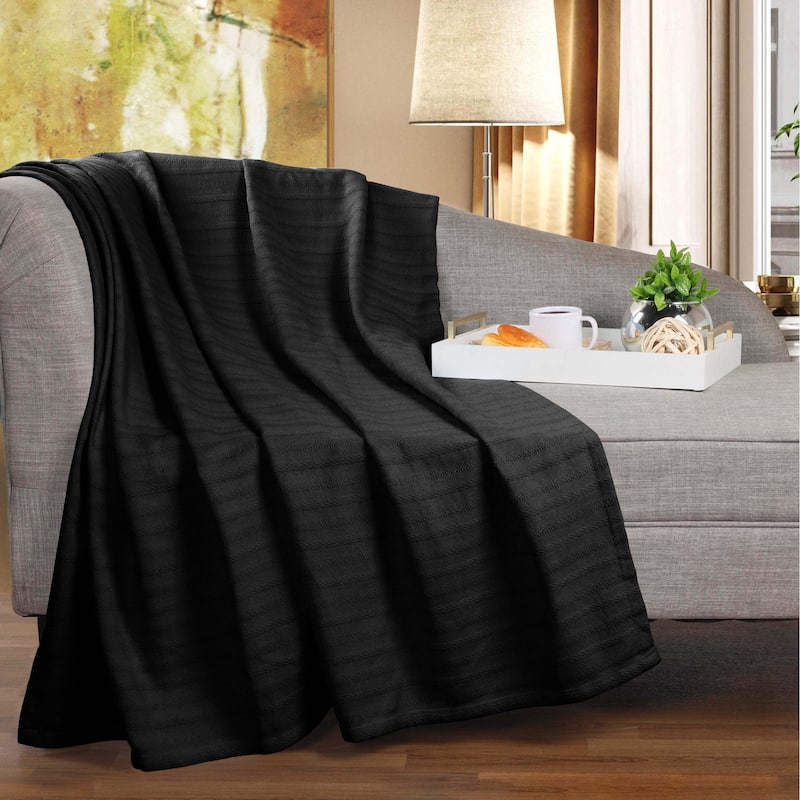 Superior Clara Cotton Textured Striped Lightweight Woven Blanket