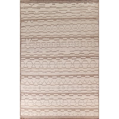 Moroccan Oriental Large Area Rug Hand-Knotted Abstract Wool Carpet - 10'1"x 13'9"