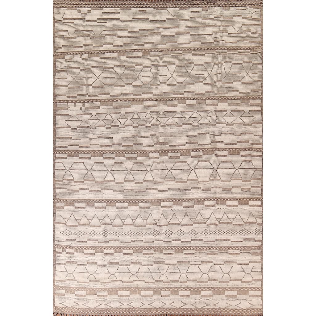 Moroccan Oriental Large Area Rug Hand-Knotted Abstract Wool Carpet - 10'1"x 13'9"