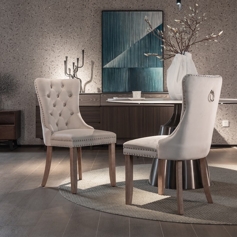 Tufted Solid Wood Velvet Dining Chair,2-Pcs Set