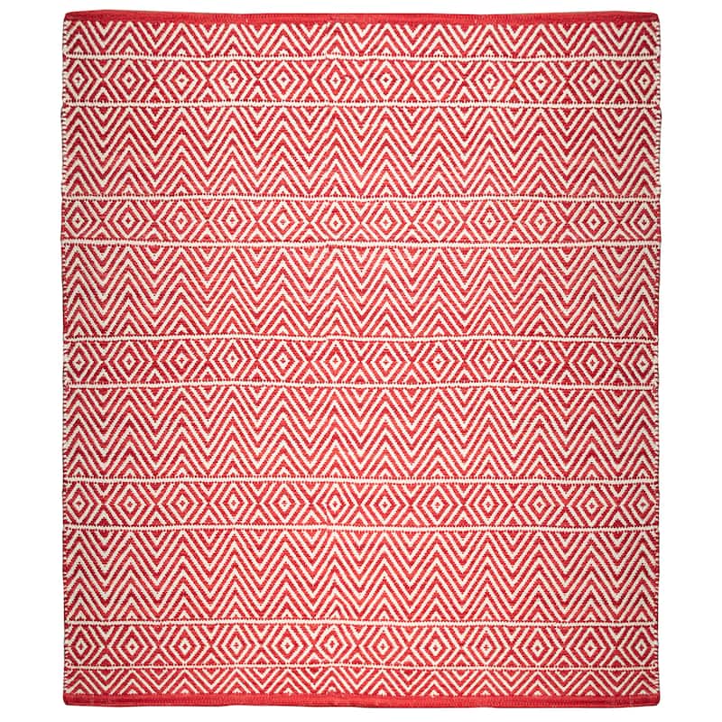 Fabstyles Herringbone Flatweave Cotton Area Rag Rug for Living Room - 60x90 - Red