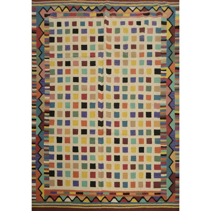 Hand Woven Oriental 100% Wool Carpet Southwestern Modern Beige & Ivories Kilim Area Rug - 10' 0'' X 8' 5''