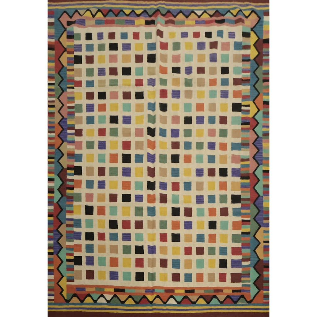Hand Woven Oriental 100% Wool Carpet Southwestern Modern Beige & Ivories Kilim Area Rug - 10' 0'' X 8' 5''