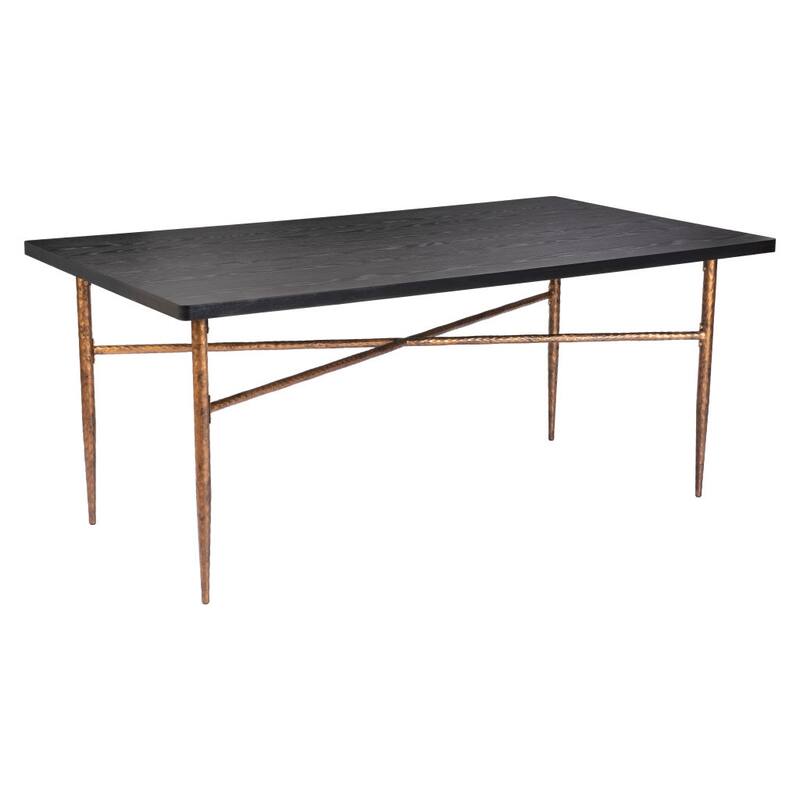 HomeRoots 72" Black and Bronze Wood and Steel Dining Table - 72.00 in. x 30.50 in. x 40.00 in.