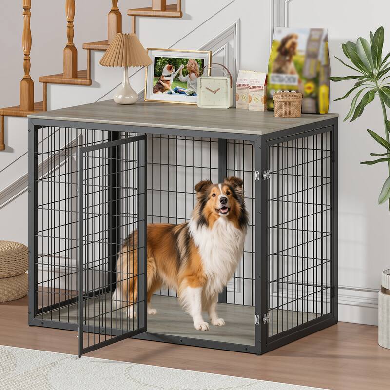 47" Dog Crate Dog Cage Furniture with 3 Doors,for Large & Medium Dogs - Grey