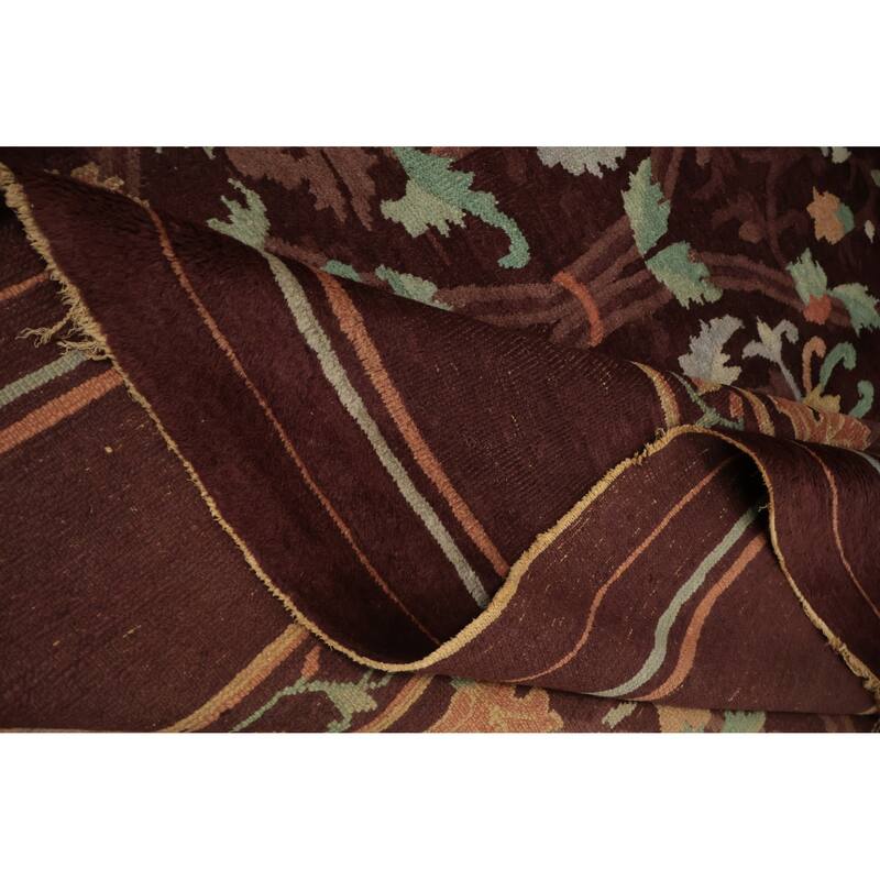 Hand Knotted Oriental 100% Wool Carpet Traditional Floral Brown Art Deco Area Rug - 11' 7'' X 9' 3''
