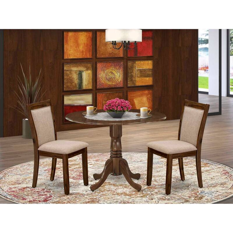 3-Piece Antique Walnut Solid Wood Top - Dining Room Set - Seats-4