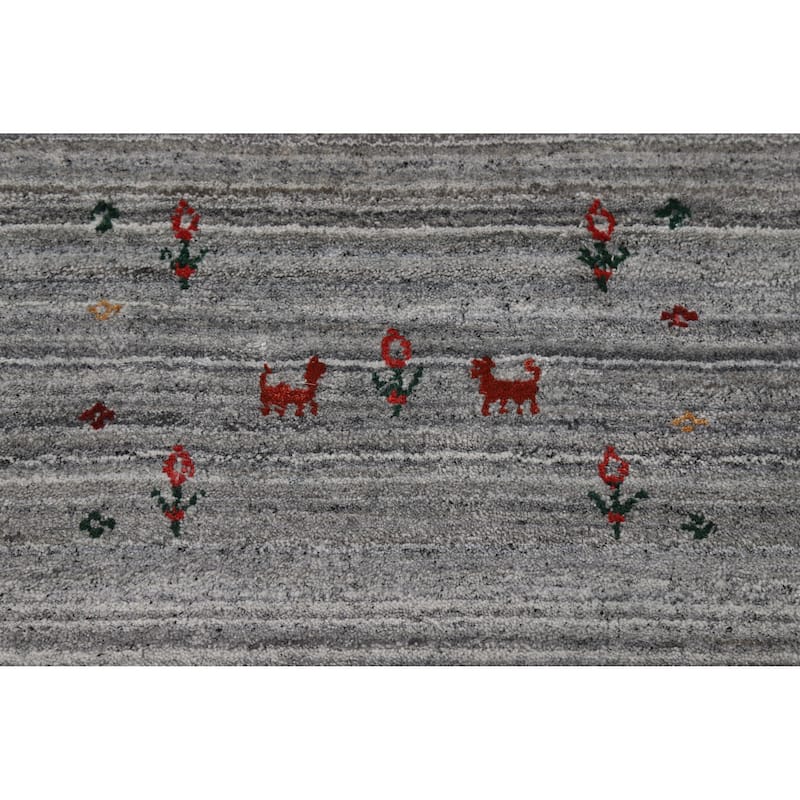 Gabbeh Oriental Area Rug Hand-Knotted Tribal Silk Carpet - 9'5" x 11'10"