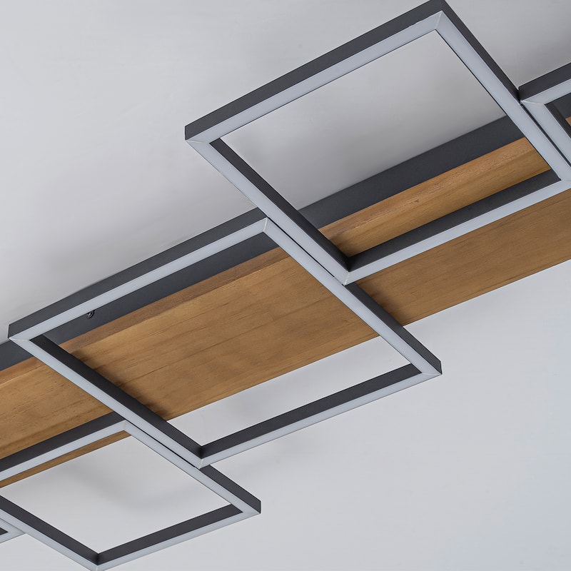 Integrated LED Rectangle Wood Semi Flush Mount Ceiling Light for Hallway Foyer