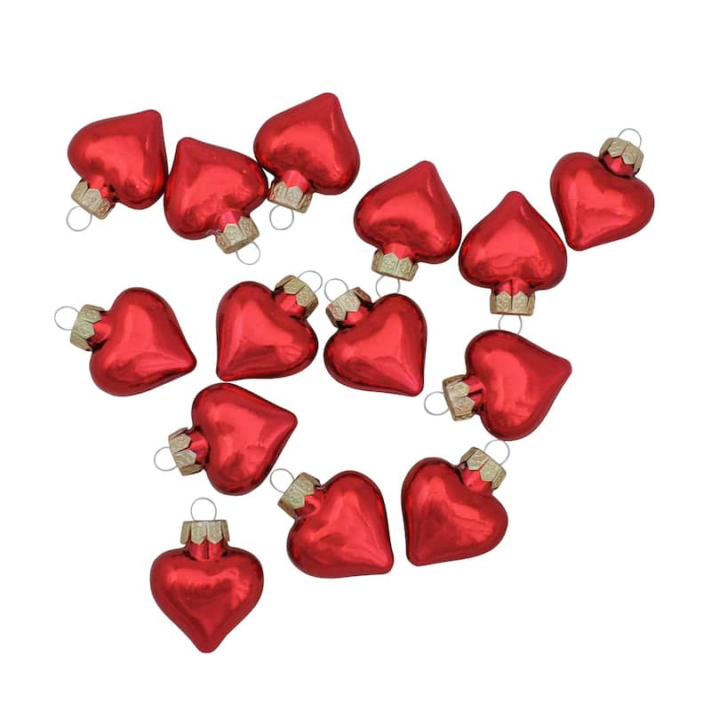56ct Red Shiny Finish Glass Christmas Heart Ornaments - 1.75" (50mm)