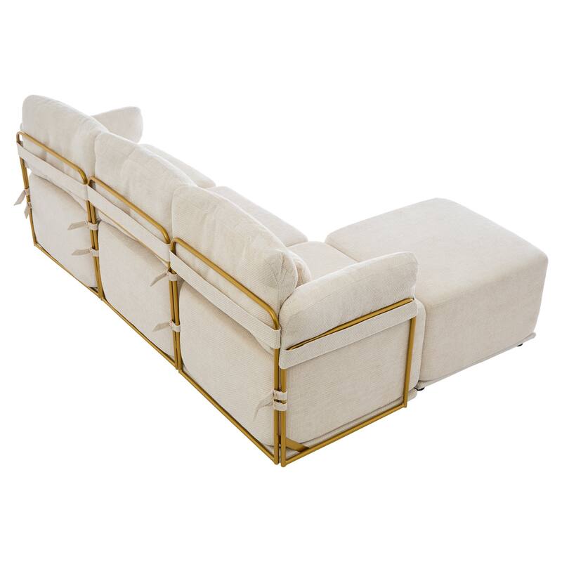 XINMICS Modular Sectional Sofa L Shaped Couch, 3 Seat Sofa Set with Ottoman, Chenille Fabric