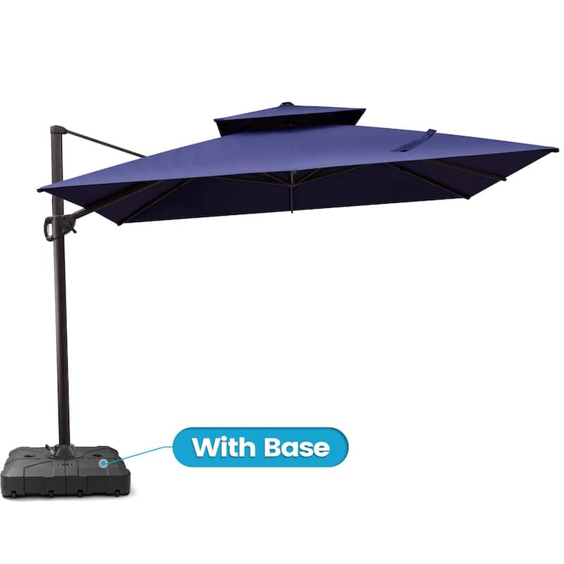 11 x 11 FT Outdoor 360 Degrees Rotation Patio Cantilever Umbrella with Base - Navy Blue