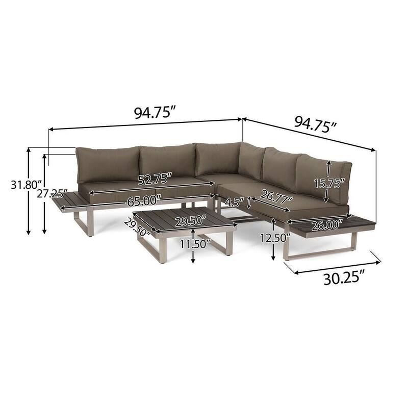 Roomfitters 5-Seater Outdoor Sofa Set, Weather-Resistant Cushioned Patio Seating, Modern Metal Frame