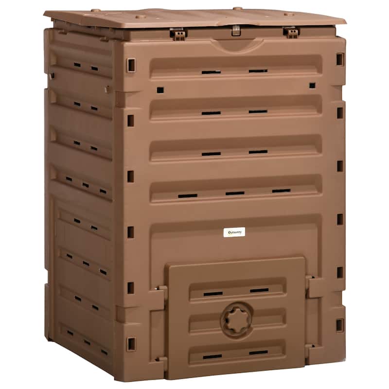 Outsunny Garden Compost Bin, 120 Gallon (450L) Garden Composter with 80 Vents and 2 Sliding Doors, Lightweight & Sturdy
