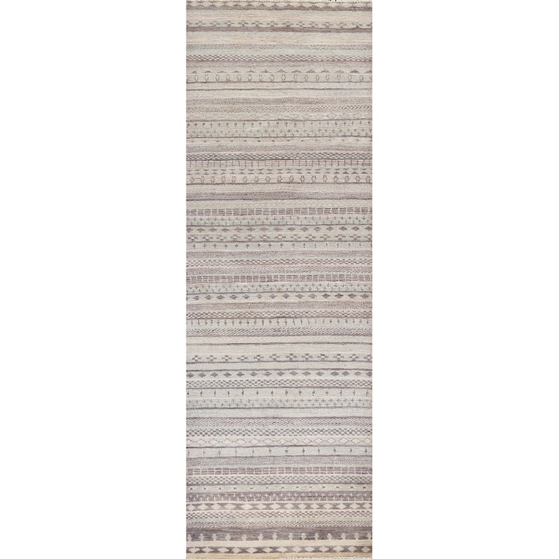 Contemporary Gabbeh Kashkoli Wool Runner Rug Handmade Oriental Carpet - 2'8" x 10'2"
