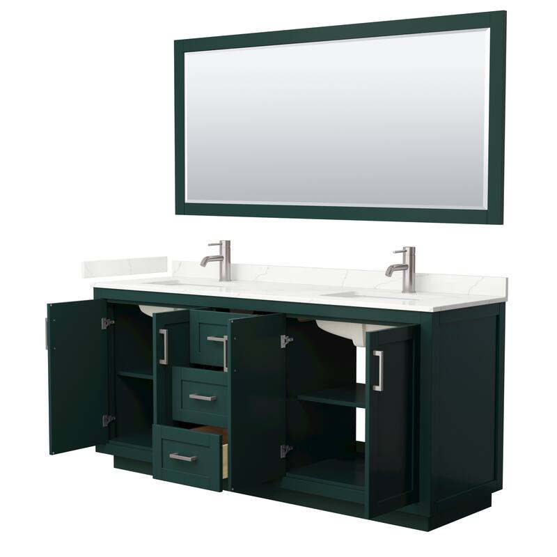 Miranda 72-inch Double Vanity, Quartz Top, 70-inch Mirror
