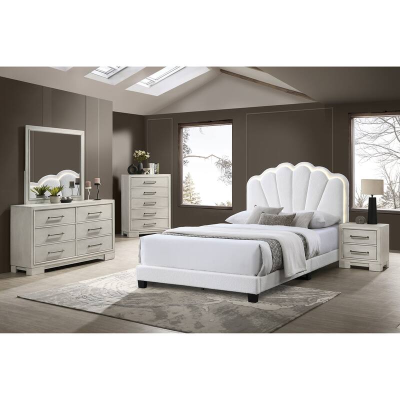Modern Style 1pc Bed Set Scalloped Tufting Headboard Tapered Legs White Finish Bedroom Furniture