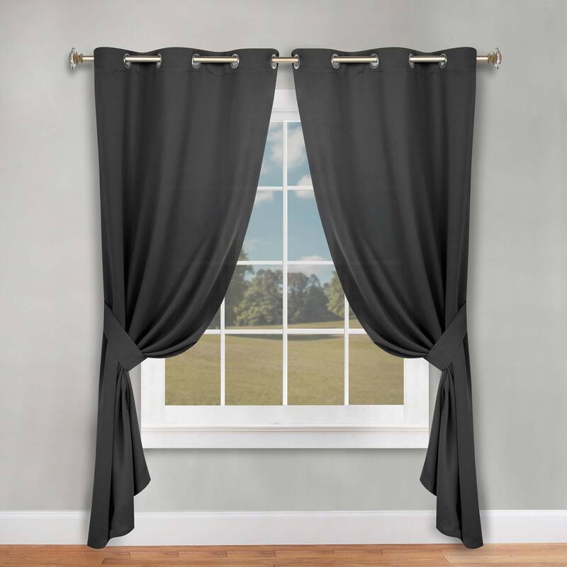 Superior Solid Machine Washable Room Darkening Blackout Curtains with Back Tabs, Set of 2