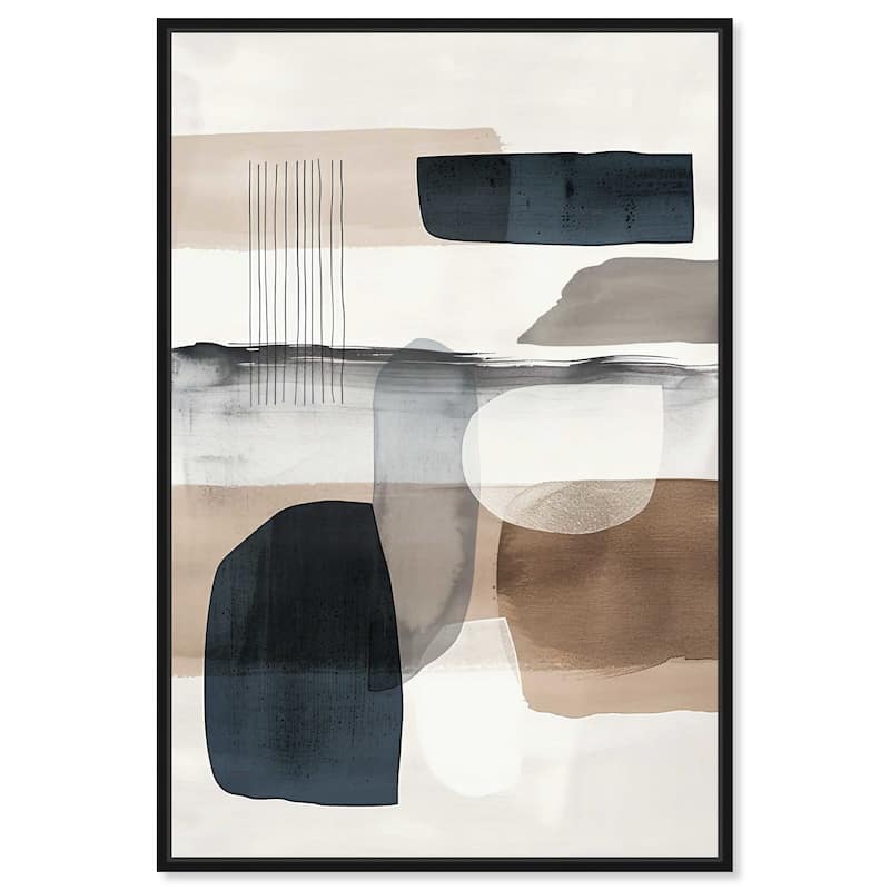 Art Remedy Layers Of Depth Framed Abstract Shapes 1 Piece Canvas Wall Art - 11 x 16 - Black