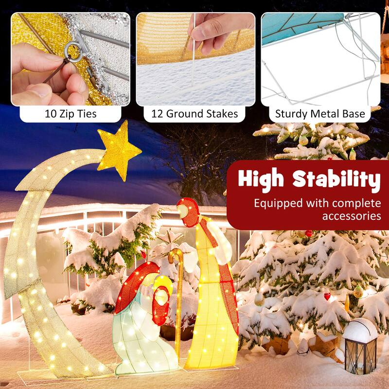 Gymax 5FT Lighted Christmas Nativity Scene Outdoor Christmas Holy - Multi - See Details