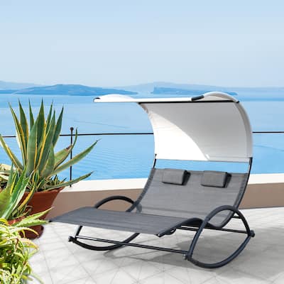 VredHom Outdoor Double Chaise Lounge Rocking Bed - 67.3" L x 54.5" W x 65.7" H