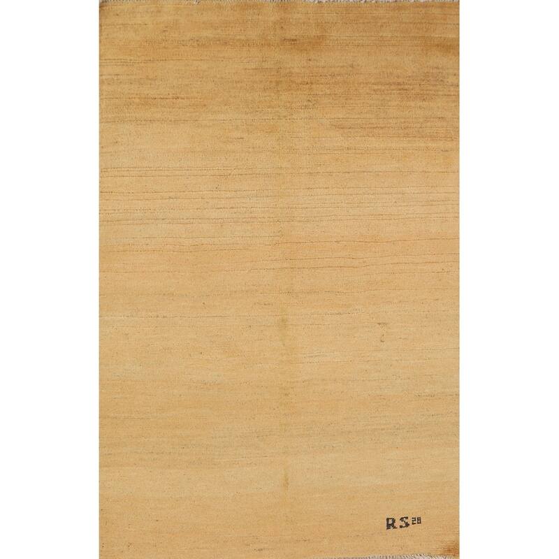 Yellow Modern Gabbeh Oriental Foyer Rug Hand-Knotted Wool Carpet - 3'4"x 4'11"