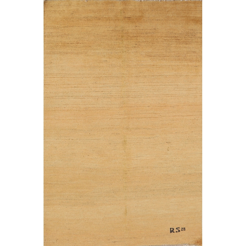 Yellow Modern Gabbeh Oriental Foyer Rug Hand-Knotted Wool Carpet - 3'4"x 4'11"