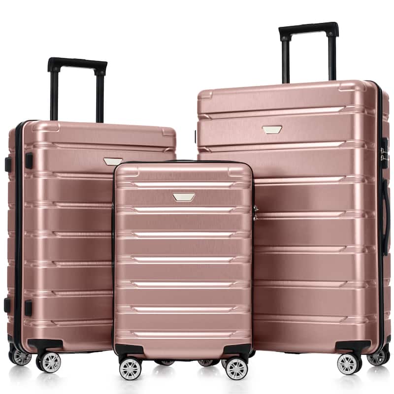 Luggage Sets 3 Piece For Men Women, Carry On Travel ABS Luggage, Hardshell Lightweight Durable Suitcase w/Spinner Wheels - Rose Gold