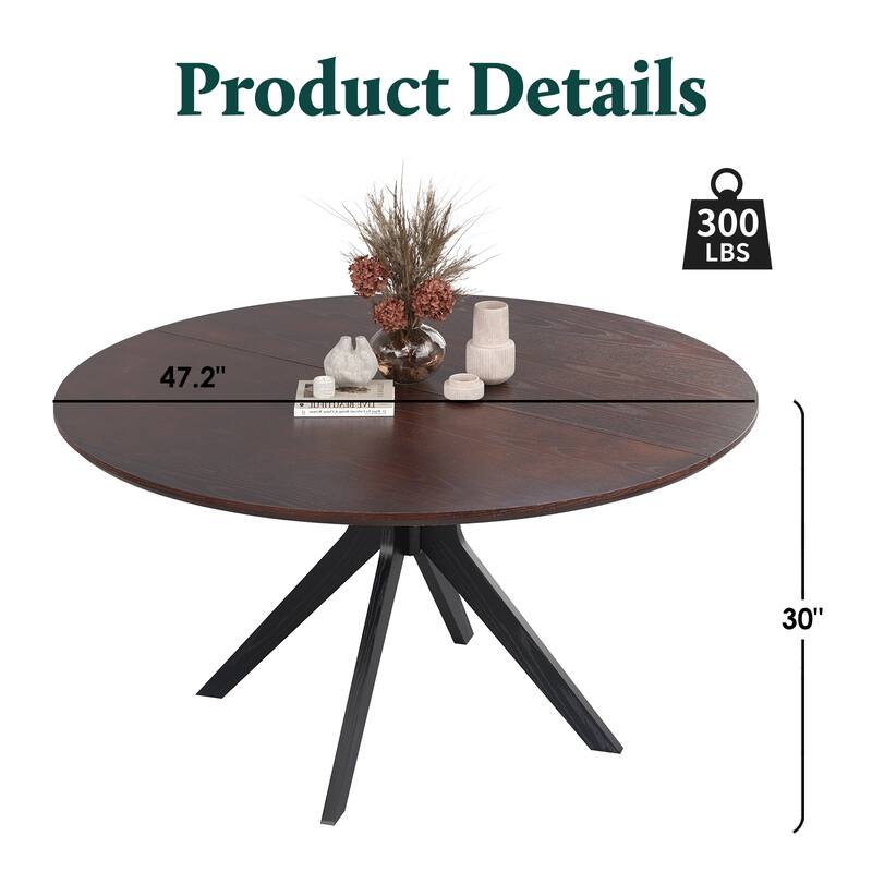Wood Round Dining Table with X-Shaped Base, Kitchen Table Office Table with Floor Protection Pads, Easy Assembly