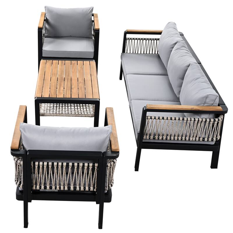 4-Piece Outdoor Sectional Sofa Set with Water-Resistant Cushions