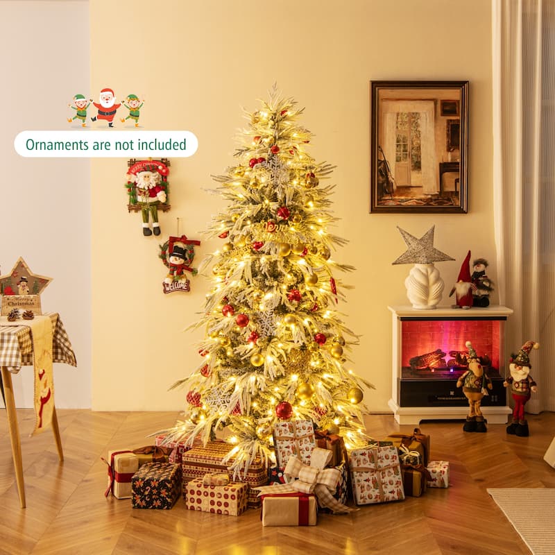 Costway 6/7/8 FT Artificial Christmas Tree with 820 PE PVC Branch Tips - Green & White - See Details