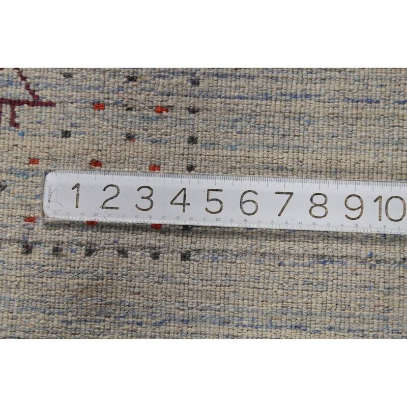 Striped Tribal Gabbeh Oriental Area Rug Hand-Knotted Beige Wool Carpet - 9'3"x 11'7"