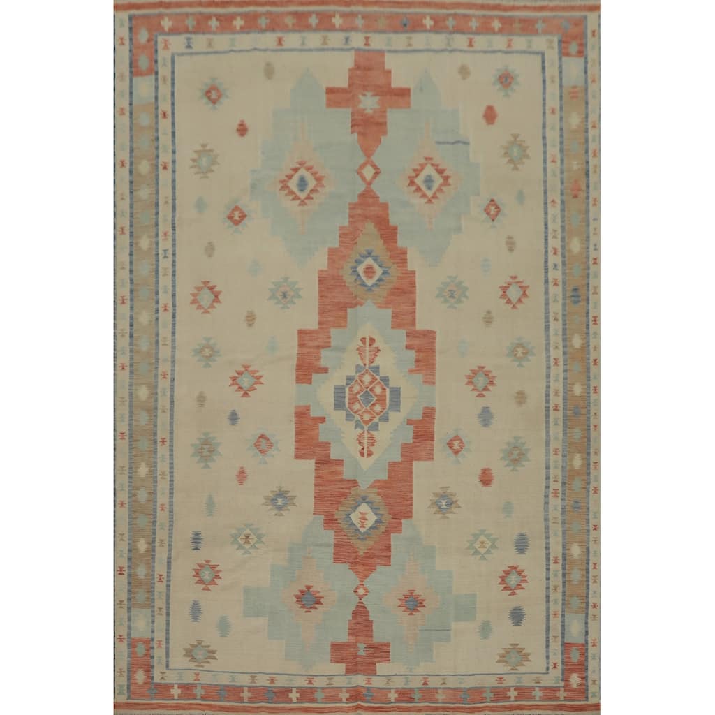 Hand Woven Southwestern Wool Beige Geometric Area Rug - 12' 9'' X 9' 9''