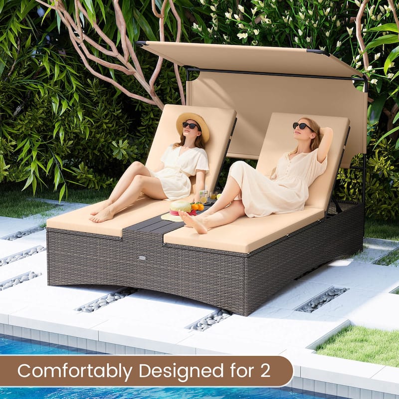 Costway Outdoor Daybed with Adjustable Backrests 2-Person PE Rattan - See Details