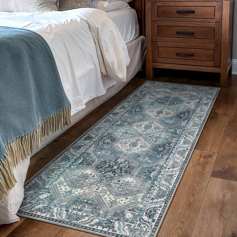 Mcow Vintage Wood-Tone Low-Pile Washable Non-Slip Area Rug