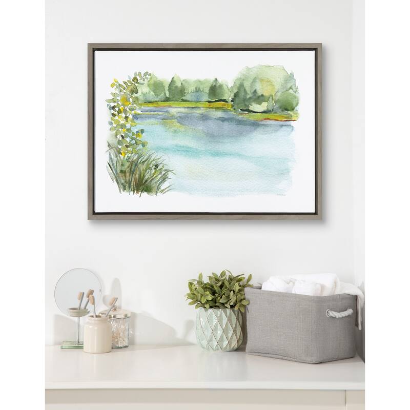 Kate and Laurel Sylvie Pond Landscape Framed Canvas by Patricia Shaw