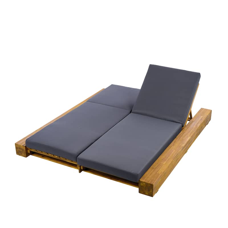 Christopher Knight Home - Thalric Outdoor Acacia Wood Double Chaise Lounge with Adjustable Backrest and Optional Cushions