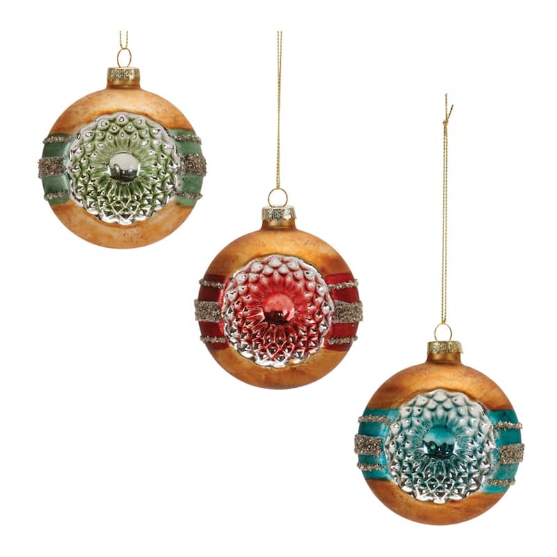 Holiday Glass Reflector Tree Ornaments Set of 12 for Indoor Use - 3" x 2.75" x 4"