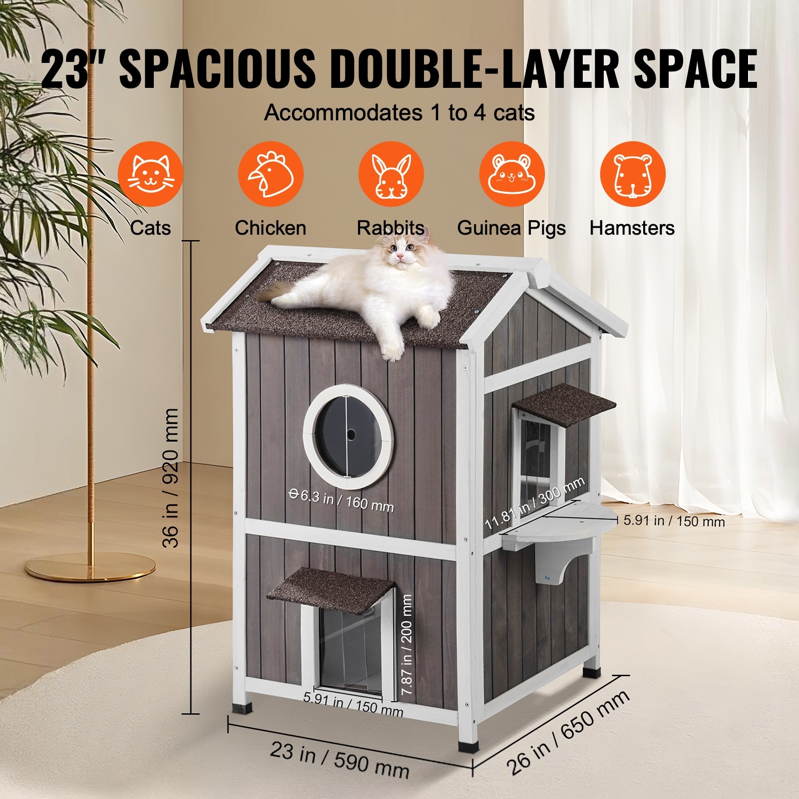 Outdoor Cat House Weatherproof Feral Cat Shelter for Multiple Cats